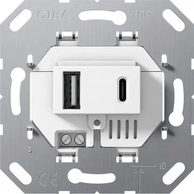 Gira USB wandcontactdoos 2-voudig USB-A en USB-C wit (234900)