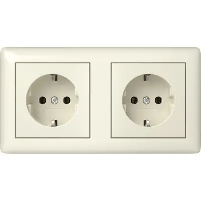 Gira wandcontactdoos 2-voudig randaarde compleet voorbedraad Type 10 Standaard 55 creme glans (482101)