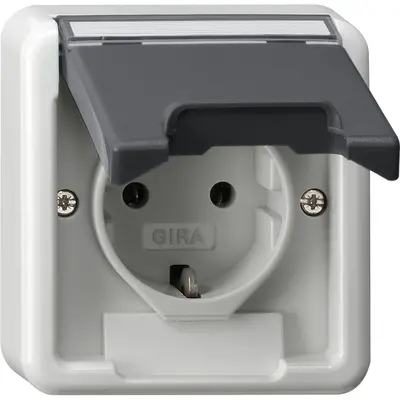 Gira wandcontactdoos randaarde klapdeksel tekstkader opbouw IP44 (445035)