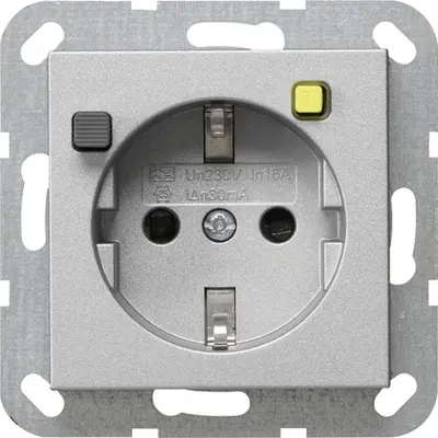 Gira wandcontactdoos met aardlekbeveiliging 30 mA Systeem 55 aluminium (267726)