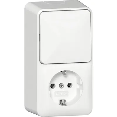 Gira combinatie schakelaar en wandcontactdoos randaarde met interne montageplaat opbouw wit (417613)