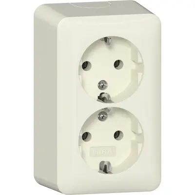 Gira wandcontactdoos 2-voudig randaarde met interne montageplaat opbouw creme (478012)