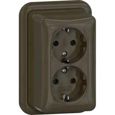 Gira wandcontactdoos 2-voudig randaarde opbouw bruin (478018)