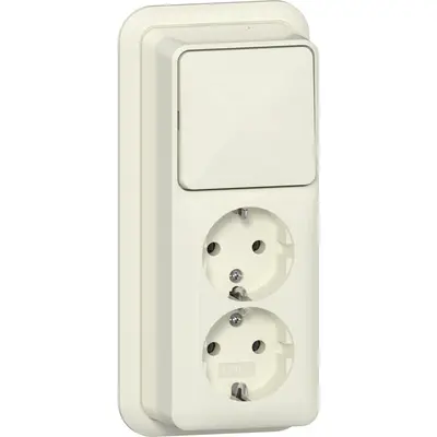Gira combinatie schakelaar en wandcontactdoos 2-voudig randaarde opbouw creme (418610)