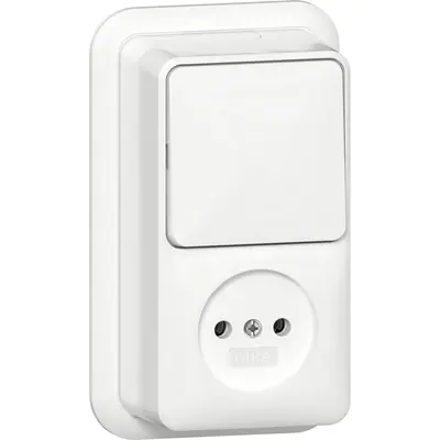 Gira combinatie schakelaar en wandcontactdoos zonder randaarde opbouw wit (447611)
