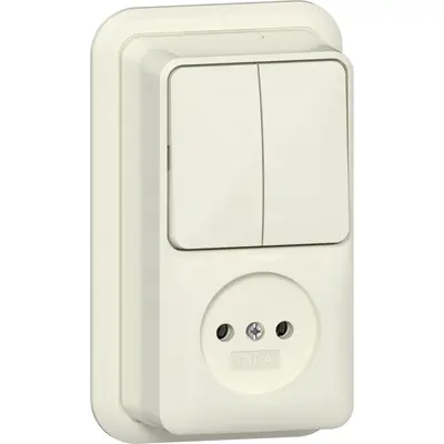 Gira combinatie serieschakelaar en wandcontactdoos zonder randaarde opbouw creme (447510)