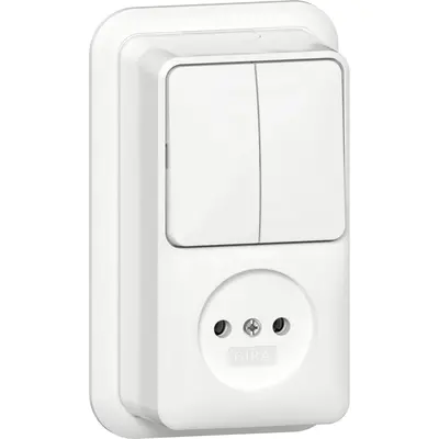 Gira combinatie serieschakelaar en wandcontactdoos zonder randaarde opbouw wit (447511)