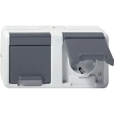 Gira wandcontactdoos 2-voudig randaarde horizontaal klapdeksel compleet opbouw IP44 (478130)