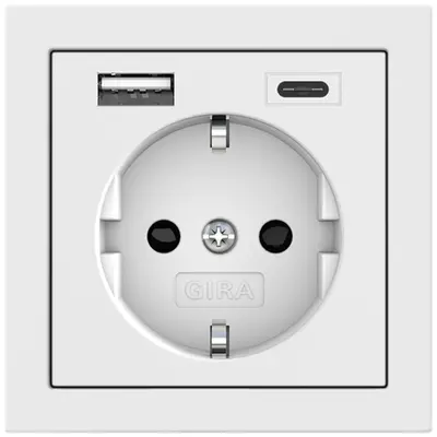 Gira wandcontactdoos randaarde USB-A en USB-C met verhoogde aanraakbeveiliging F100 wit glans (245970)