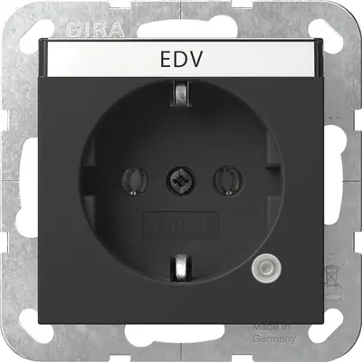 Gira wandcontactdoos randaarde met controlelamp en tekstkader System 55 zwart mat (4452005)