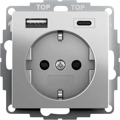 Gira wandcontactdoos randaarde USB-A en USB-C met verhoogde aanraakbeveiliging Systeem edelstaal (2459600)