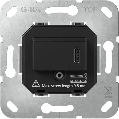 Gira USB-lader type C met snellaadfunctie Power Delivery 65 W zwart (236300)
