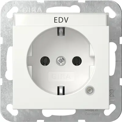 Gira wandcontactdoos randaarde met controlelamp en tekstkader System 55 wit glans (445203)