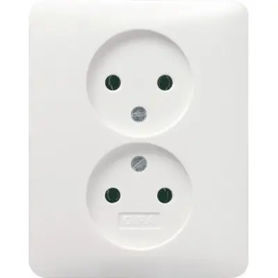 Gira wandcontactdoos 2-voudig zonder randaarde voor enkele inbouwdoos Standaard 55 wit glans (079803)
