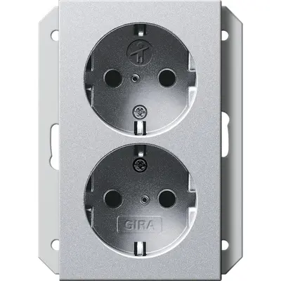Gira wandcontactdoos 2-voudig randaarde verhoogde aanraakbeveiliging voor enkele inbouwdoos Systeem 55 aluminium mat (273126)