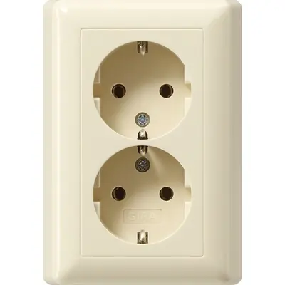 Gira wandcontactdoos 2-voudig randaarde voor ovale 1,5 inbouwdoos Standaard 55 creme glans (078201)