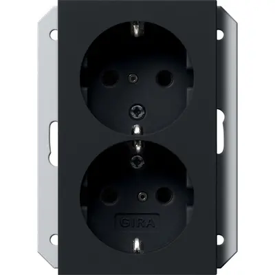 Gira wandcontactdoos 2-voudig randaarde verhoogde aanraakbeveiliging voor enkele inbouwdoos Systeem 55 zwart mat (2731005)