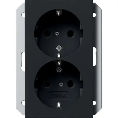Gira wandcontactdoos 2-voudig randaarde Safety+ voor ovale 1,5 inbouwdoos Systeem 55 zwart mat (2735005)