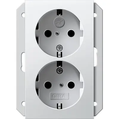 Gira wandcontactdoos 2-voudig randaarde Safety+ voor ovale 1,5 inbouwdoos Systeem 55 wit mat (273527)