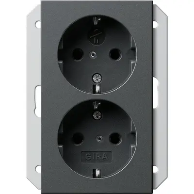 Gira wandcontactdoos 2-voudig randaarde Safety+ voor ovale 1,5 inbouwdoos Systeem 55 antraciet mat (273528)