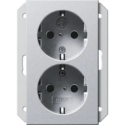 Gira wandcontactdoos 2-voudig randaarde Safety+ voor ovale 1,5 inbouwdoos Systeem 55 aluminium mat (273526)