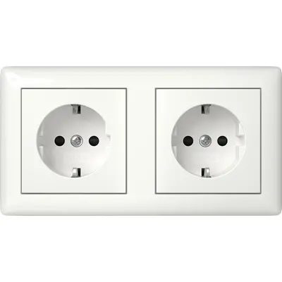 Gira wandcontactdoos 2-voudig randaarde Safety Plus compleet voorbedraad voor duo-inbouwdoos Standaard 55 wit glans (478603)