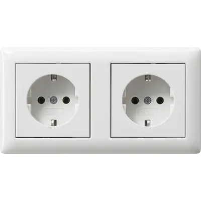 Gira wandcontactdoos 2-voudig randaarde compleet voorbedraad voor duo-inbouwdoos Standaard 55 wit glans (479303)