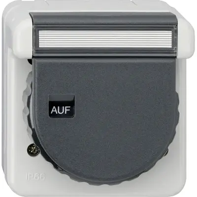 Gira wandcontactdoos randaarde klapdeksel bajonetsluiting tekstkader opbouw IP66 (444031)