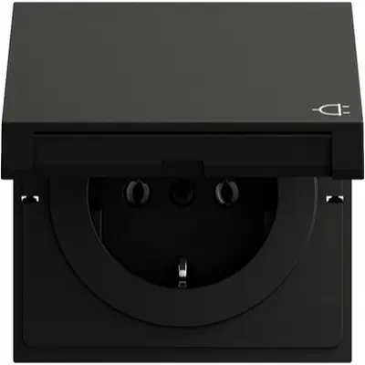 Gira wandcontactdoos randaarde met klapdeksel Systeem 70 zwart mat (445474)