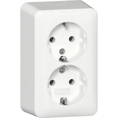 Gira wandcontactdoos 2-voudig randaarde met interne montageplaat opbouw wit (478013)