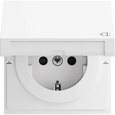 Gira wandcontactdoos randaarde verhoogde aanraakbeveiliging met klapdeksel Systeem 70 wit glans (441470)