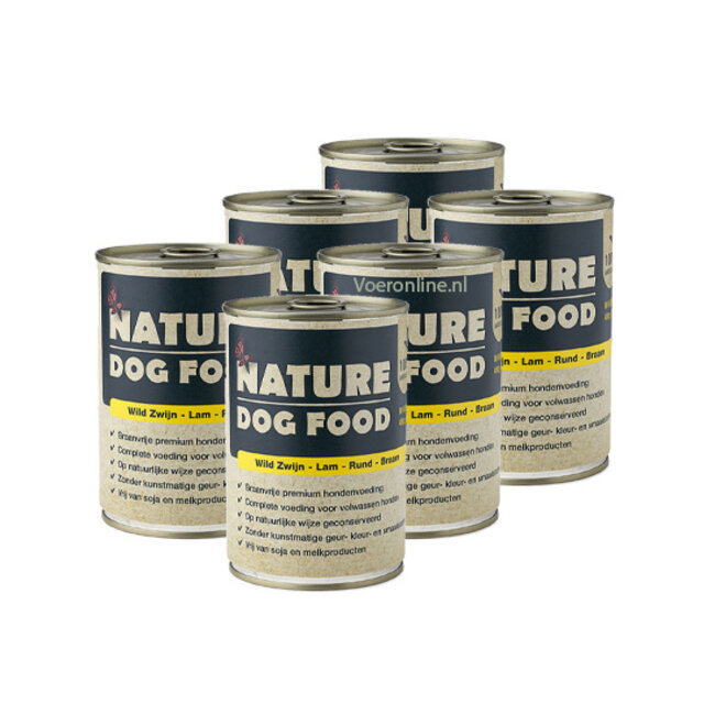 Nature Dog Food Natvoer - Wild Zwijn, Lam, Rund & bramen  -  6 x 400g