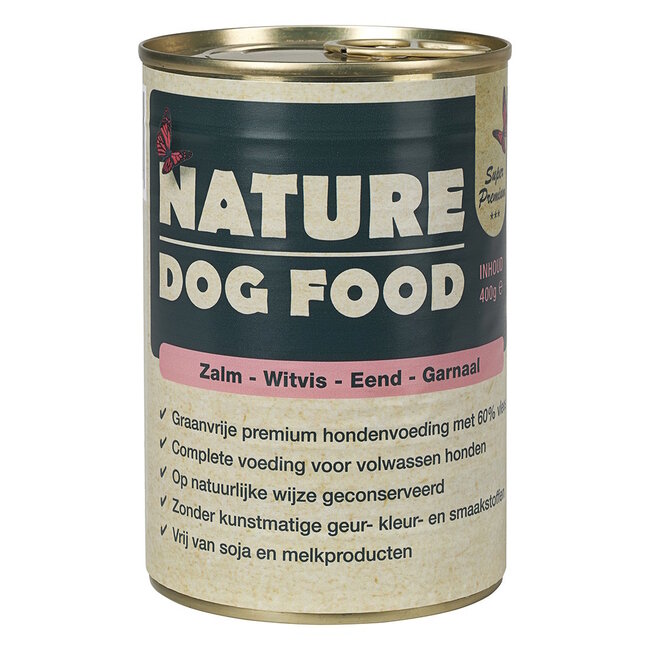 Nature Dog Food Natvoer Zalm, witvis, eend en garnaal 6 x 400 gr
