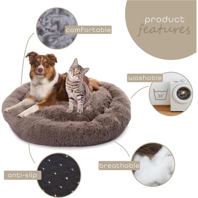 Donut hondenmand beige – ronde pluche hondenmand