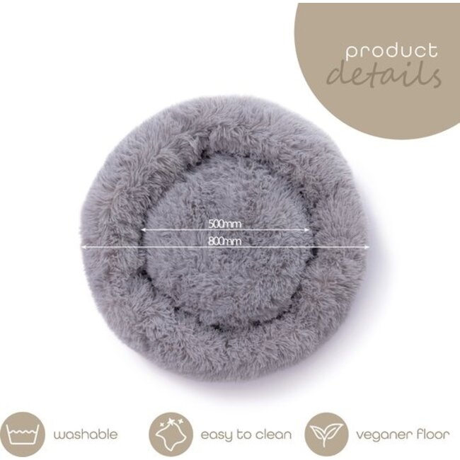 Donut hondenmand grijs – ronde pluche hondenmand