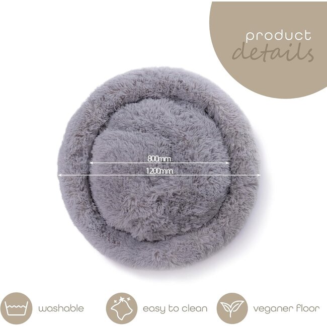 Donut hondenmand grijs – ronde pluche hondenmand