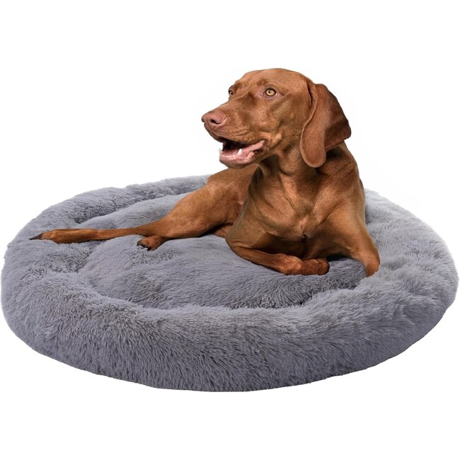 Donut hondenmand grijs – ronde pluche hondenmand