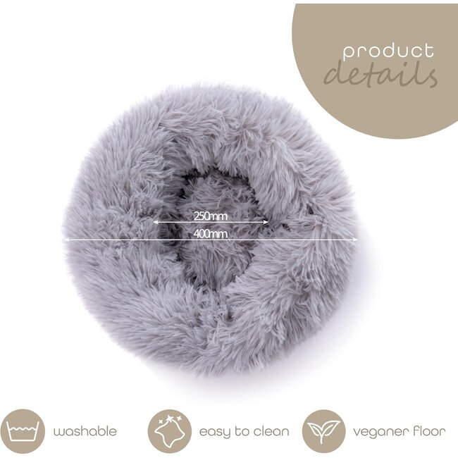 Donut hondenmand grijs – ronde pluche hondenmand