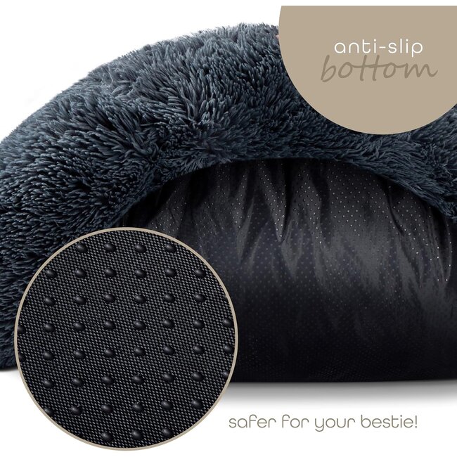 Donut hondenmand antraciet – ronde pluche hondenmand