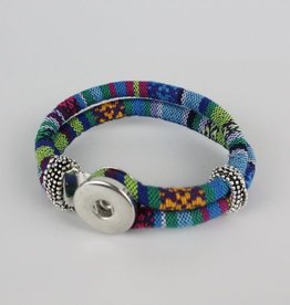 Janshop Bohemian Kleurige Katoen Armband 18mm Snap Button Lichtblauw