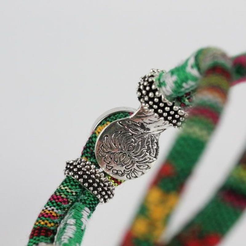Janshop Bohemian Kleurige Katoen Armband 18mm Snap Button Groen