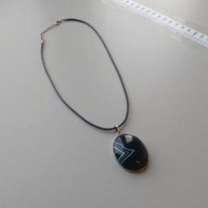 Janshop 40x30mm Zwarte Botswana Agaat Ovaal Ketting