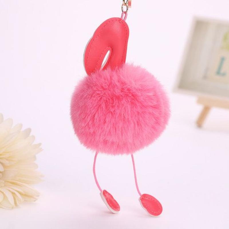 Janshop Flamingo imitatiebont fluffy ball pompom sleutelhanger