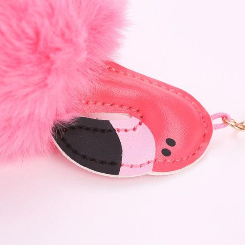 Janshop Flamingo imitatiebont fluffy ball pompom sleutelhanger