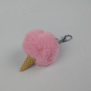 Janshop IJsje imitatiebont fluffy ball pompom sleutelhanger