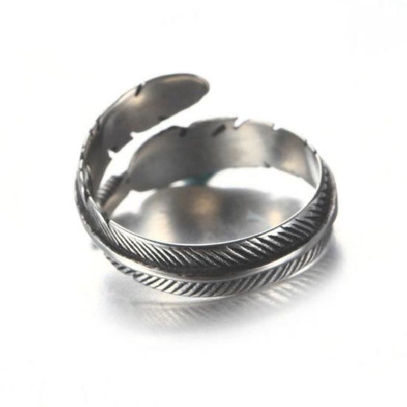 Janshop Open ring verstelbaar veren zilveren kleur