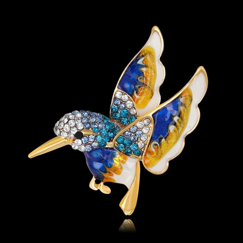 Janshop Blauwe vogel broche emaille