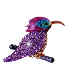 Janshop Paarse vogel broche rhinestone emaille