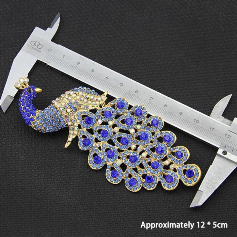 Janshop Grote Pauw Broche Rhinestones Blauw