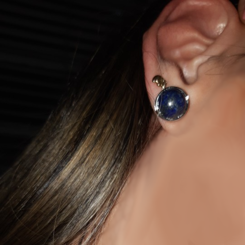 Janshop Lapis lazuli Stud Oorbellen Platinum plated